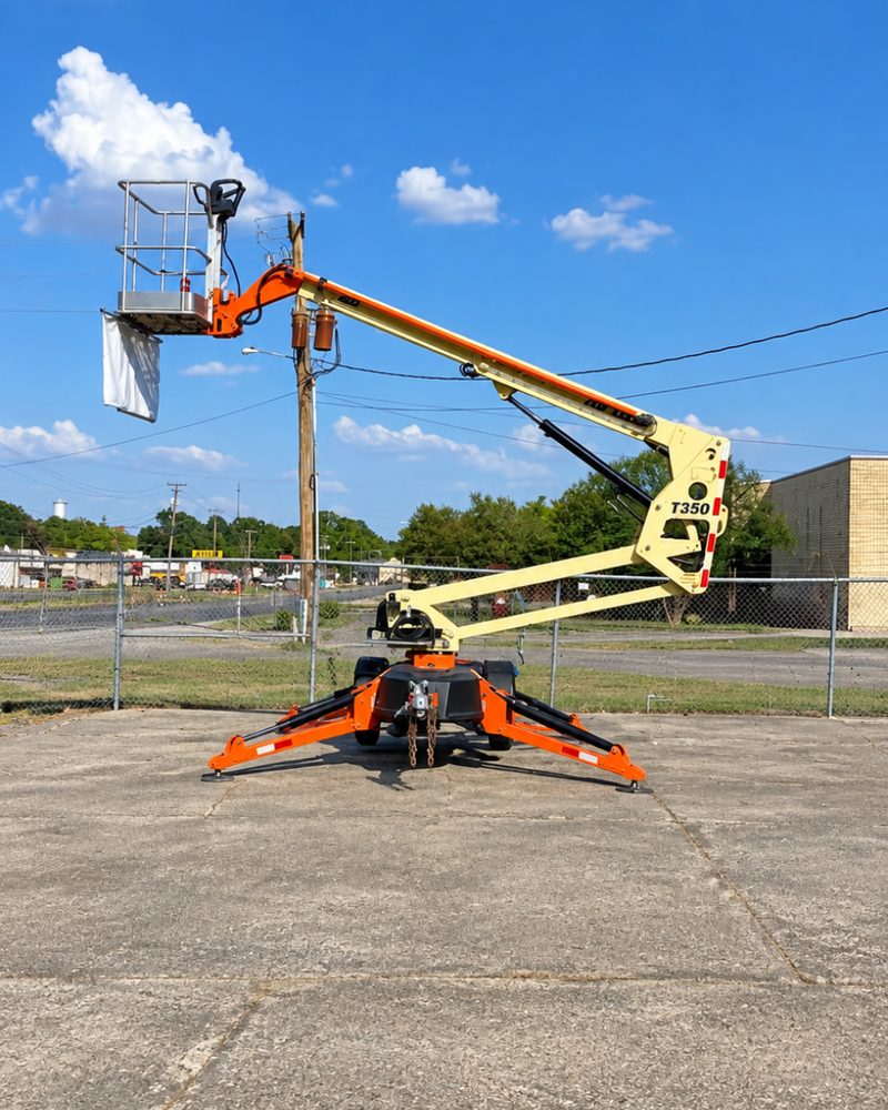 JLG T350 towable boom lift on the lot, available for equipment rental in McGehee, AR