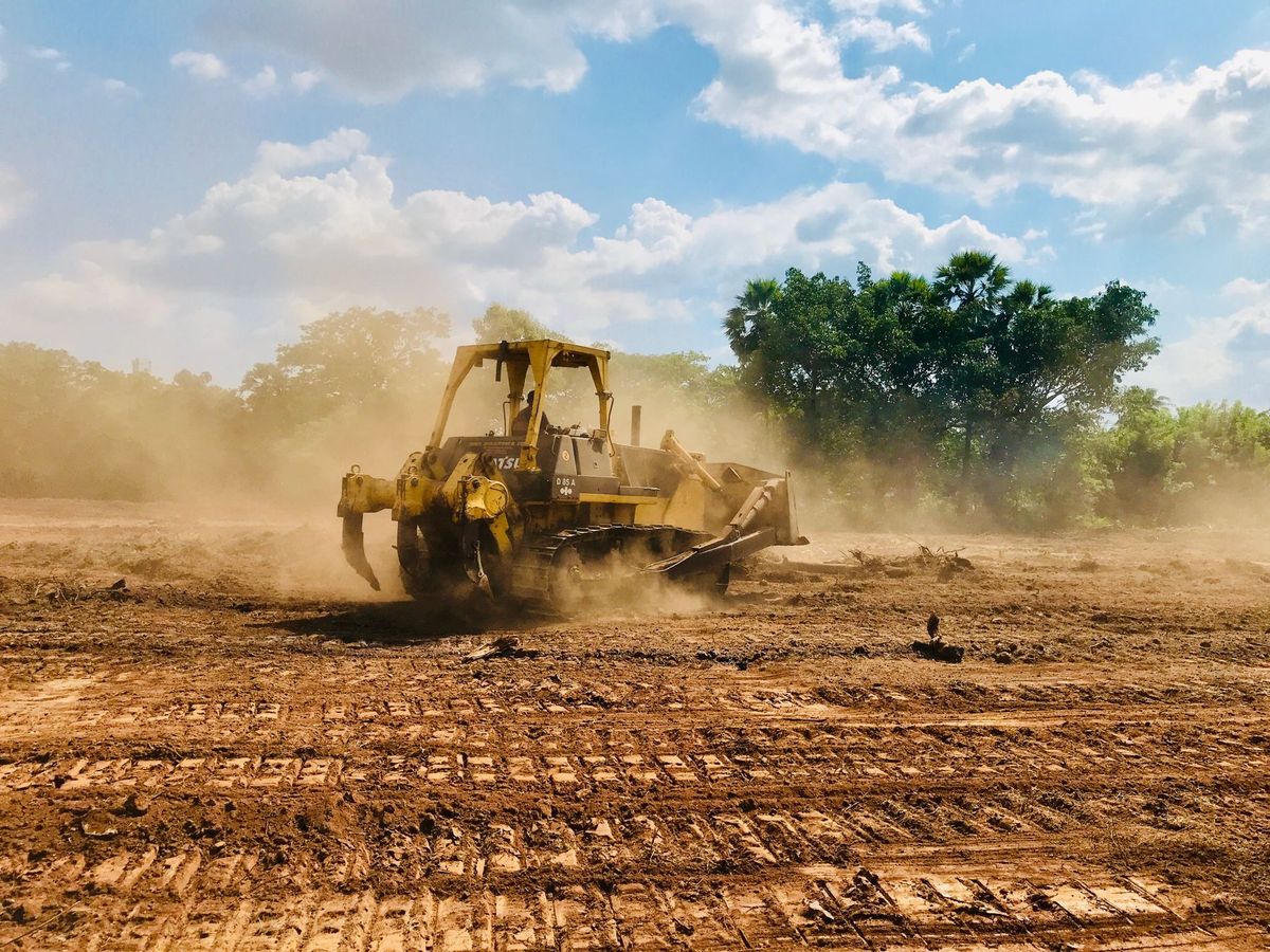 Dozer leveling farmland in the Arkansas Delta, equipment rental from Delta Rental Service in McGehee